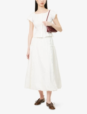 Peachy Den Womens Renee Square-neck Cotton-poplin Top Porcelain In Porcelain
