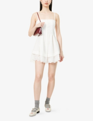 PEACHY DEN WOMENS PORCELAIN RENEE BRODERIE-ANGLAISE COTTON MINI DRESS 