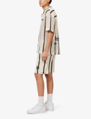 ONLY THE BLIND MENS BEIGE BRAND-EMBROIDERED CROCHET STRAIGHT-LEG REGULAR-FIT COTTON-BLEND SHORTS 