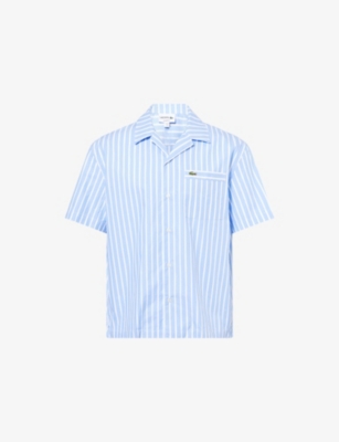 LACOSTE: Stripe Logo-Appliqué Short-Sleeve Cotton Shirt