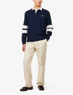 LACOSTE: Striped Long-Sleeves Regular-Fit Cotton-Jersey Polo Shirt