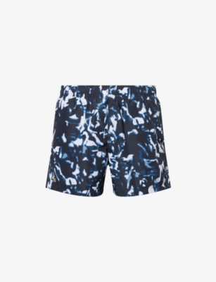 Lacoste Abstract-print Swim Shorts In Black