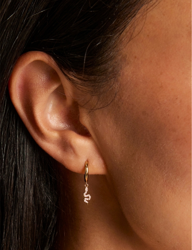 Snake Charm 18ct Yellow Gold-Plated Recycled Sterling-Silver and Pavé-Crystal Huggies