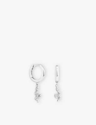 ASTRID & MIYU: Snake Charm Rhodium-Plated Sterling-Silver and Pavé-Crystal Huggies