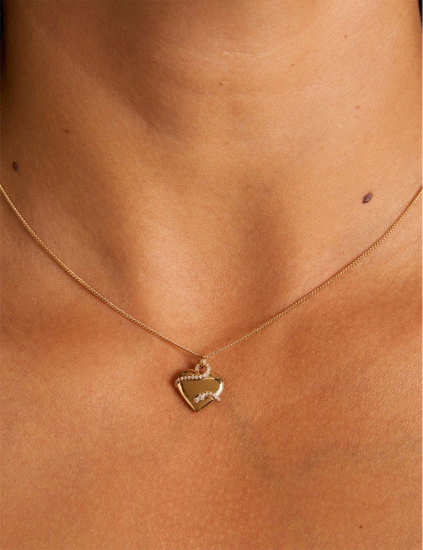Heart and Snake 18ct Yellow Gold-Plated Sterling-Silver Pendant and Cubic-Zirconia Necklace
