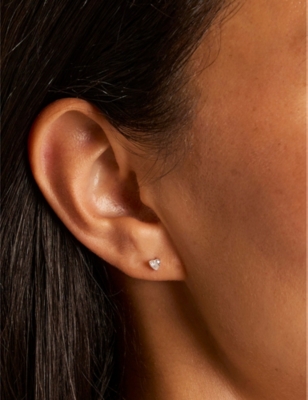 Astrid & Miyu Womens Heart Rhodium-plated Sterling-silver And Cubic-zirconia Stud Earrings In Silver
