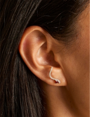 ASTRID & MIYU: Serpent Climber 18ct Rhodium-Plated Sterling-Silver, Garnet and Cubic-Zirconia Stud Earrings