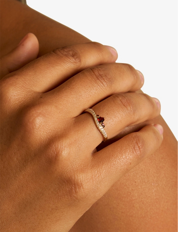 Serpent Wave 18ct Yellow Gold-Plated Sterling-Silver, Garnet and Cubic-Zirconia Ring
