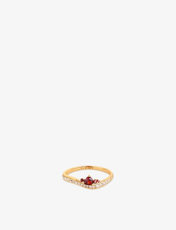Serpent Wave 18ct Yellow Gold-Plated Sterling-Silver, Garnet and Cubic-Zirconia Ring
