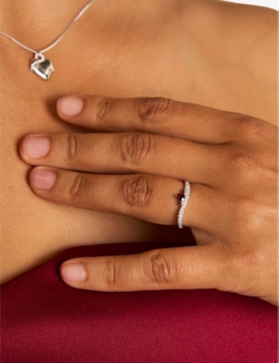 ASTRID & MIYU: Serpent Wave Rhodium-Plated Sterling-Silver, Garnet and Cubic-Zirconia Ring