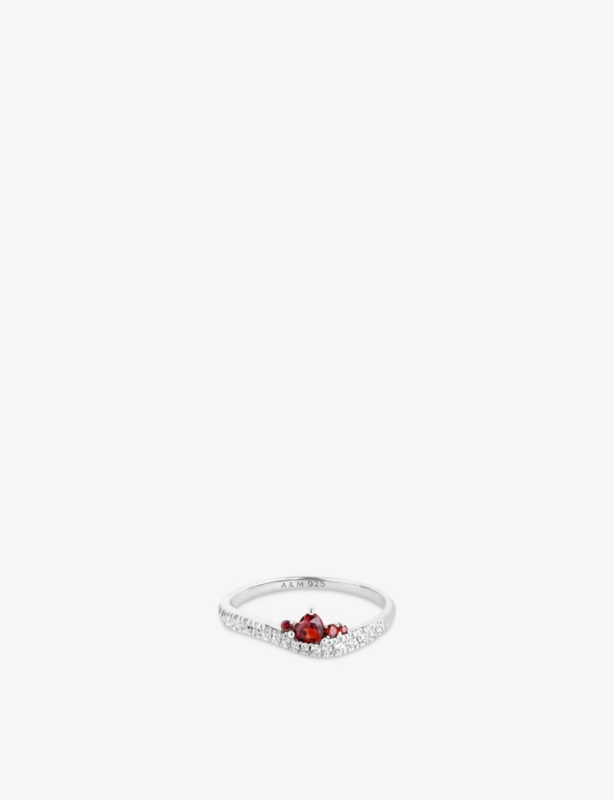 Serpent Wave Rhodium-Plated Sterling-Silver, Garnet and Cubic-Zirconia Ring