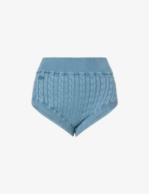 Lacoste Womens Vintage-wash Cable-knit Cotton Briefs Blue