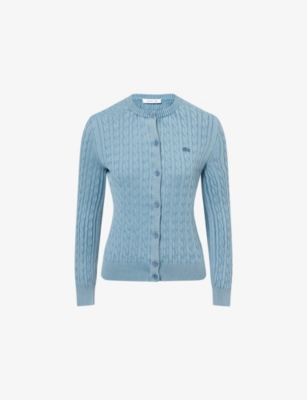 Lacoste Womens Blue Vintage Wash Cable-knit Cotton Cardigan