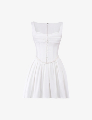 House Of Cb Womens Cupid Square-neck Pleated Stretch-cotton Mini Dress White In White