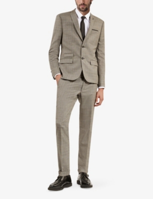 The Kooples Mens Beige Melange Prince Of Wales-check Wool Suit Jacket In Beige Melange