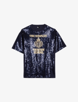 THE KOOPLES: Brand-Print Sequin-Embellished Stretch-Cotton T-shirt