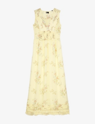 Shop The Kooples Womens Yellow Floral-print Woven Maxi Dress Xs