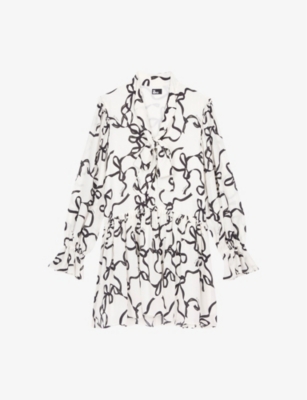 THE KOOPLES: Ribbon-Print Ruffle-Trim Silk Mini Dress