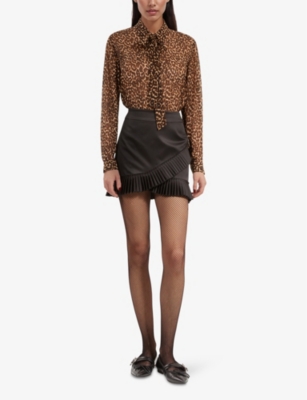 The Kooples Womens Pleated-trim Satin Mini Skirt Black In Black