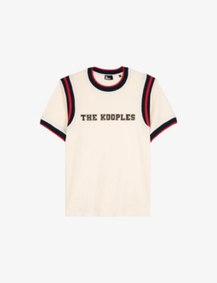 The Kooples Mens Ecru Branded Short-sleeved Cotton-jersey T-shirt Xl