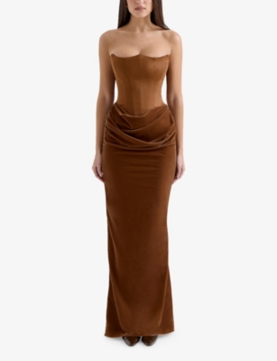 HOUSE OF CB: Persephone Fuller-Bust Stretch-Satin and Velvet Maxi Dress