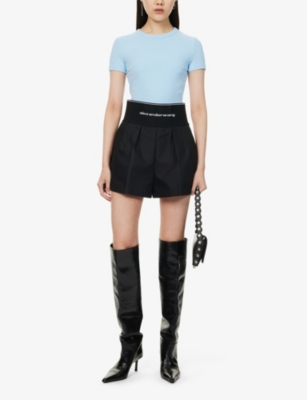 Shop Alexander Wang Omens Black Branded-waistband High-rise Cotton-blend Safari Shorts