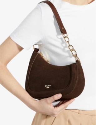Dune Womens Dark Brown Suede Direction Small Suede Shoulder Bag In Dark Brown Suede