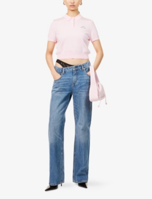 ALEXANDER WANG OMENS SHORT-SLEEVE MESH-KNIT POLO T-SHIRT LIGHT PINK XS