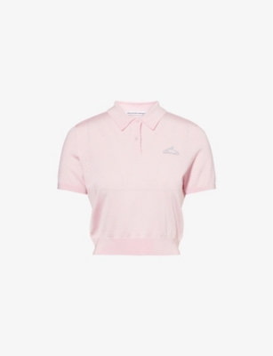 ALEXANDER WANG OMENS SHORT-SLEEVE MESH-KNIT POLO T-SHIRT LIGHT PINK XS