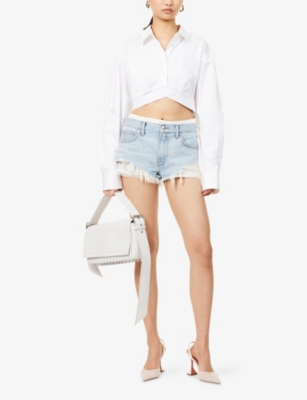 ALEXANDER WANG: Pre-Styled Cut-Off Satin-Boxer Denim Shorts