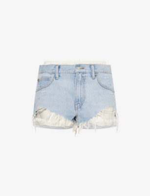ALEXANDER WANG: Pre-Styled Cut-Off Satin-Boxer Denim Shorts