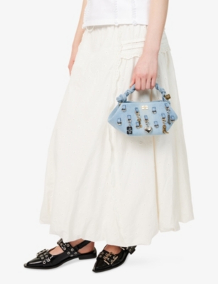 GANNI: Bou Charms Mini Denim Shoulder Bag