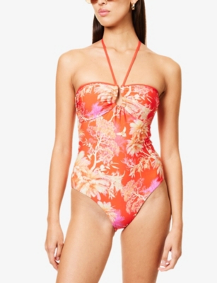 Seafolly Womens  Marbella Halter-neck Graphic-print Swimsuit In Flame