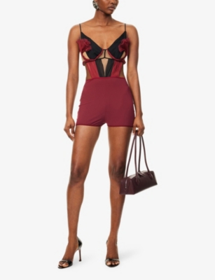 NENSI DOJAKA: Petal Open-Back Silk Playsuit