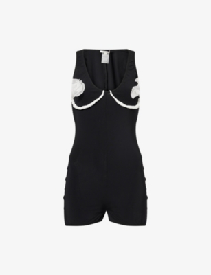 NENSI DOJAKA: Draped Flower Stretch-Jersey Playsuit