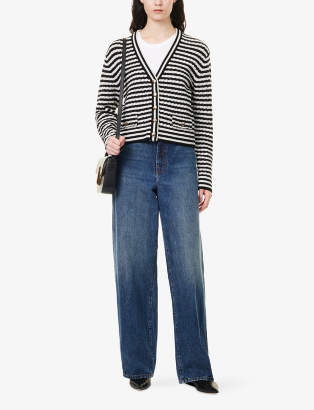 Gwen Striped Knitted Merino-Wool and Cashmere Cardigan