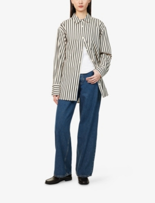 Shop Anine Bing Womens Black Nude Plaza Striped Cotton Shirt