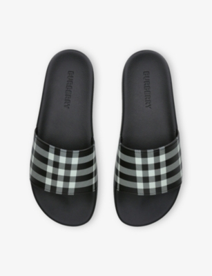 BURBERRY MENS BLACK/COMB FURLEY CHECKED RUBBER SLIDERS EUR 40 / 6 UK 