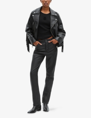 THE KOOPLES WOMENS THE KOOPLES FRINGED NOTCH-COLLAR LEATHER JACKET 