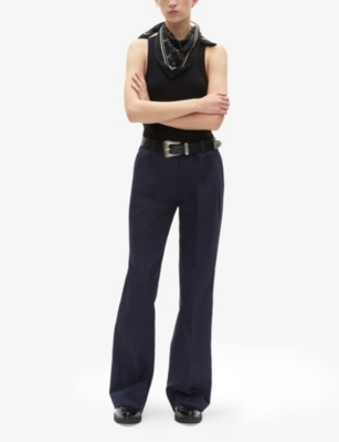 The Kooples Womens Navy Wide-leg High-rise Cotton And Linen Trousers In Navy
