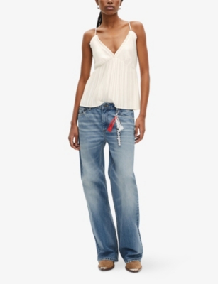 The Kooples Womens Ecru Adjustable-strap Pleated Woven Cami Top Xs
