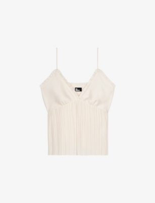 The Kooples Womens Ecru Adjustable-strap Pleated Woven Cami Top Xs