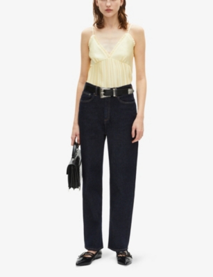 Shop The Kooples Womens Adjustable-strap Pleated Woven Cami Top Yellow Xs