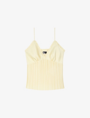 Shop The Kooples Womens Adjustable-strap Pleated Woven Cami Top Yellow Xs