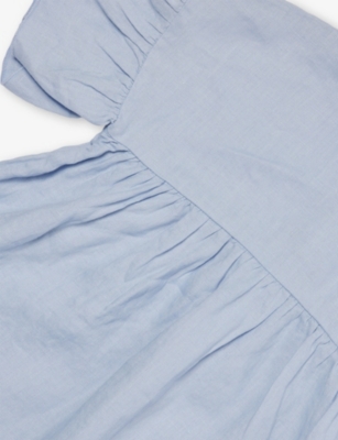 H&m Adorables Blue Dusty Light Frilled-sleeve Linen Dress 2-10 In Blue Dusty Light