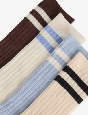H&m Adorables Sporty Pack Of Four Cotton-blend Socks In Blue Dusty Light
