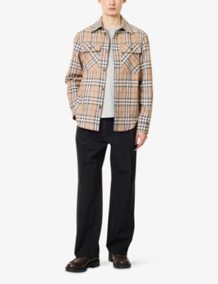 BURBERRY: Check-Print Curved Hem Cotton and Linen Shirt