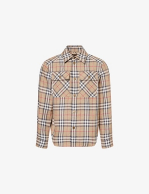 BURBERRY: Check-Print Curved Hem Cotton and Linen Shirt