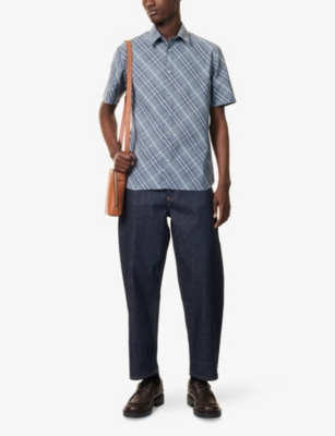 BURBERRY: Check-Pattern Short-Sleeve Cotton Shirt