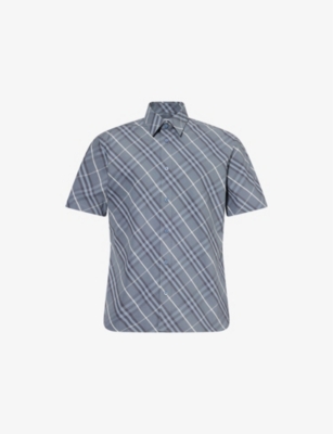 BURBERRY: Check-Pattern Short-Sleeve Cotton Shirt